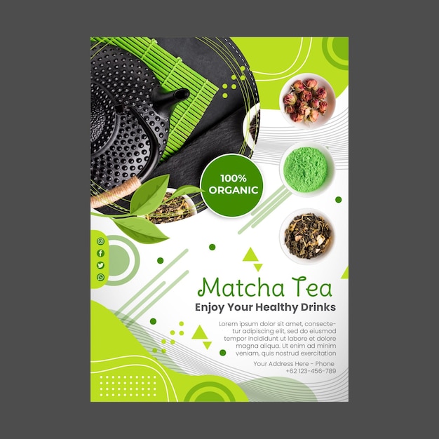 Gratis vector matcha thee verticale flyer sjabloonontwerp