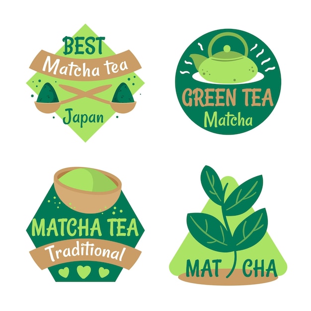 Gratis vector matcha theebadges collectie