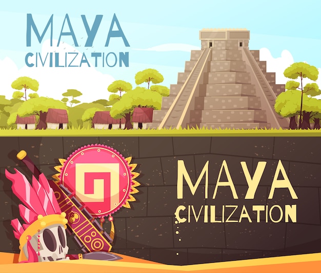 Maya cartoon banners set