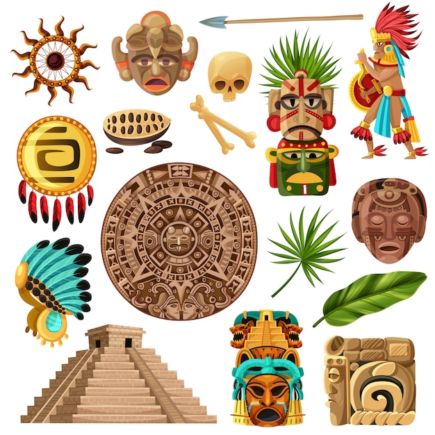 Gratis vector maya traditionele cartoon set