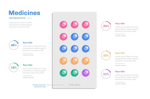 Gratis vector medicijnen infographics in plat ontwerp