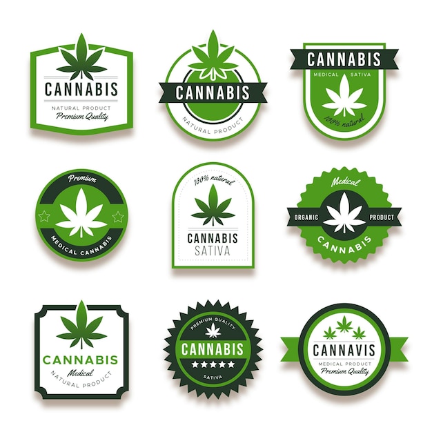 Gratis vector medicinale cannabis badges collectie