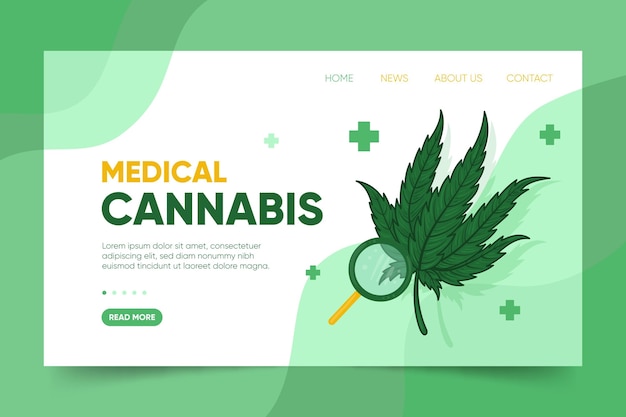 Medicinale cannabis met bestemmingspagina van vergrootglas