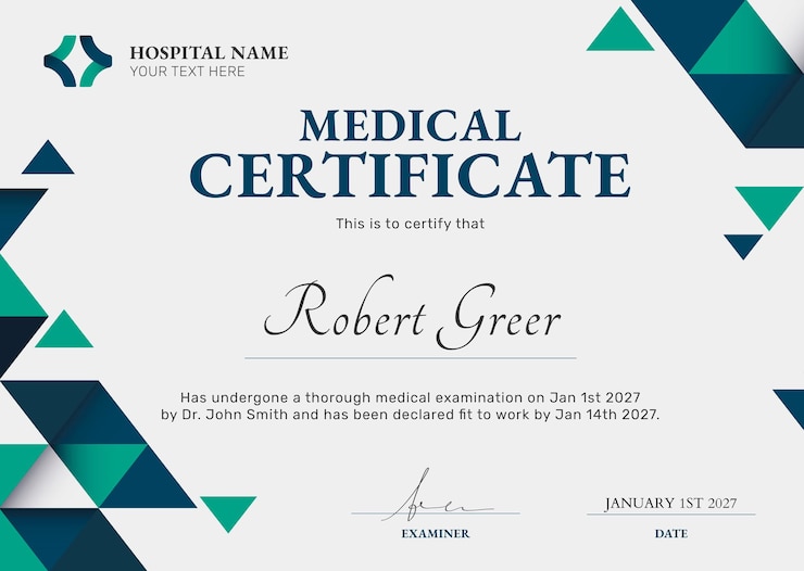 Gratis Vector medisch certificaatsjabloon in abstract ontwerp