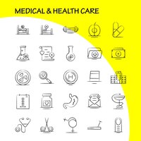 Gratis vector medisch en gezondheidszorg handgetekend pictogram voor webprint en mobiele uxui-kit zoals kolf ziekenhuisteken medisch medisch geneeskunde data fan pictogram pack vector