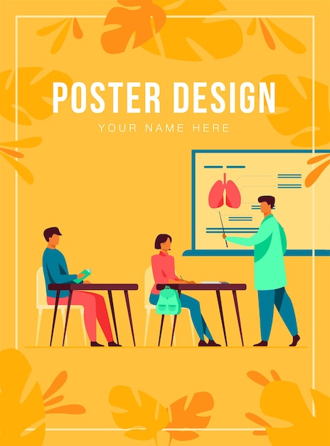 Medisch professor orgel infographics presenteren aan publiek. studenten luisteren naar lezing in de klas