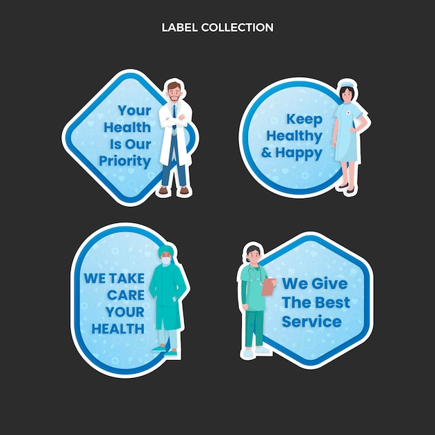 Gratis vector medische labelcollectie met plat ontwerp