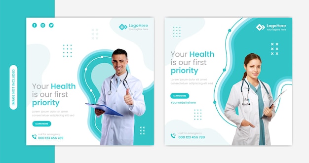 Medische social media post ontwerpset voor premium gezondheidszorg vector