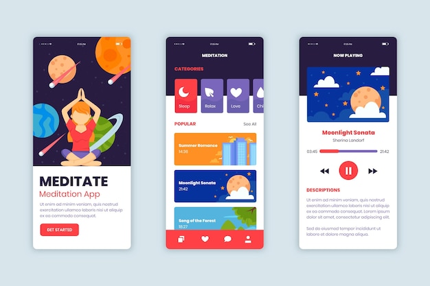Meditatie app-schermen collectie