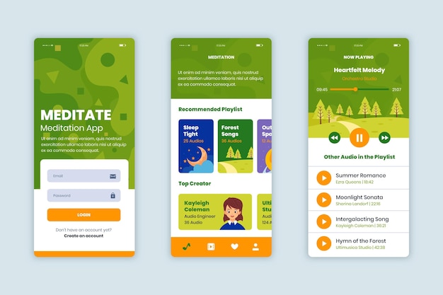 Meditatie app-schermen collectie
