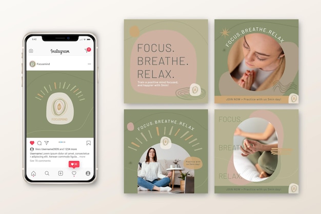 Gratis vector meditatie en mindfulness instagram-berichten