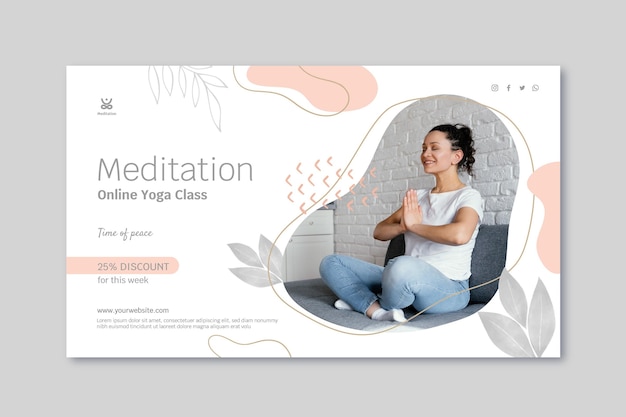 Gratis vector meditatie en mindfulness-sjabloon voor spandoek