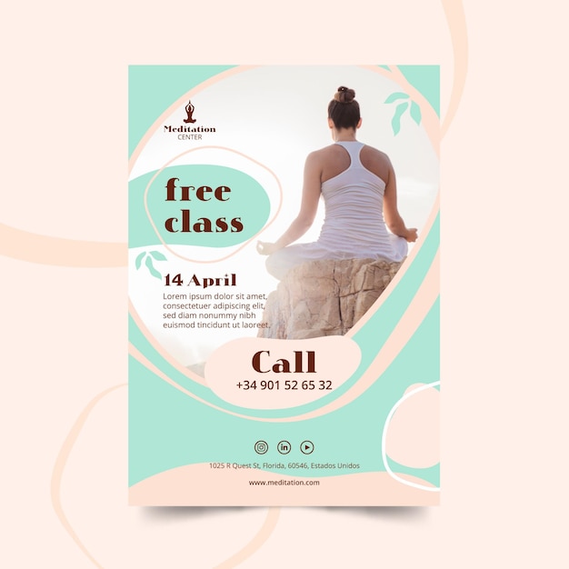 Gratis vector meditatie flyer sjabloon thema