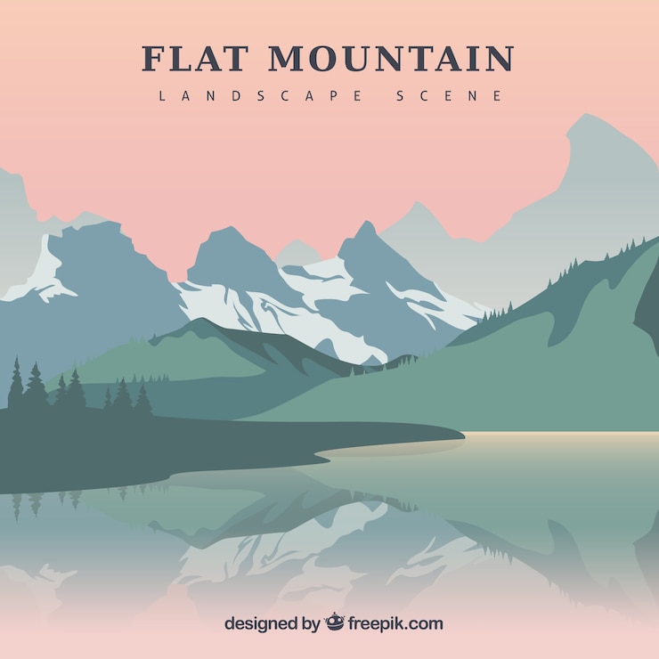 Gratis Vector meerachtergrond en bergachtige landschap
