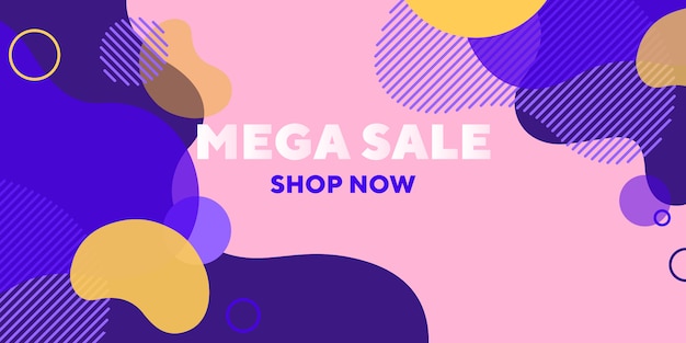 Mega verkoop abstracte banner met overlappende vormen