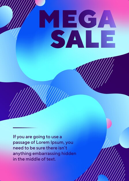 Mega verkoop belettering poster met abstracte neon vormen