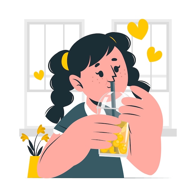 Gratis vector meisje drinken bubble tea concept illustratie