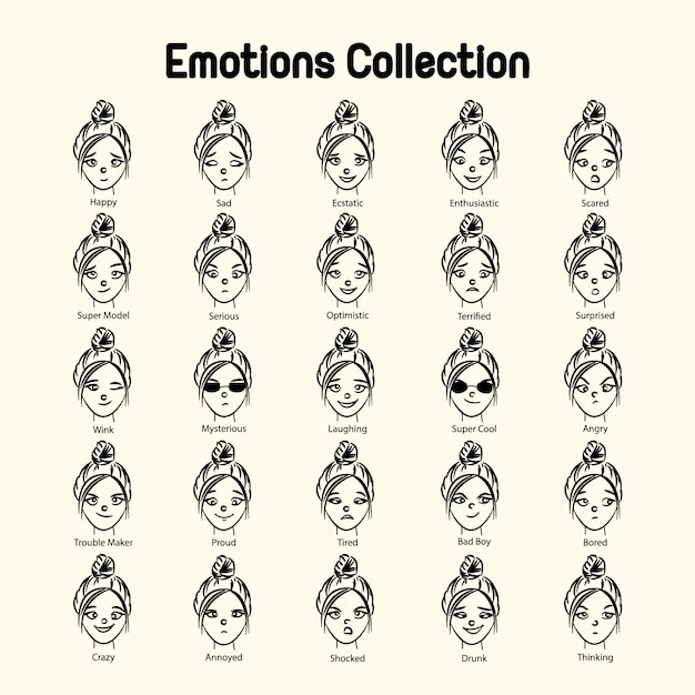 Gratis vector meisje gezicht emoties collectie