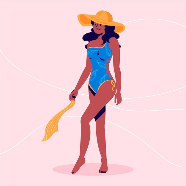 Gratis vector meisje in bikini geïsoleerd op roze