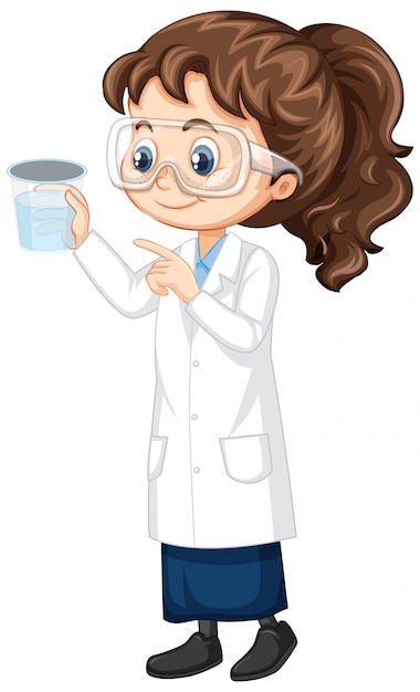 Gratis vector meisje in laboratoriumtoga op wit