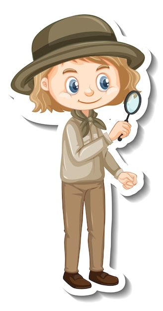 Gratis vector meisje in safari outfit stripfiguur sticker