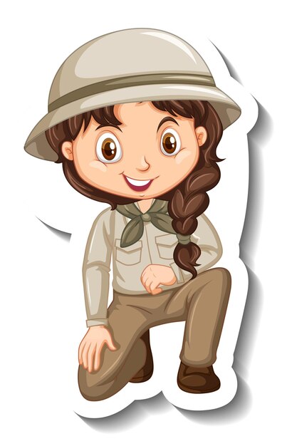 Meisje in safari outfit stripfiguur sticker