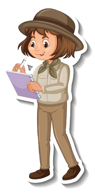 Gratis vector meisje in safari outfit stripfiguur sticker