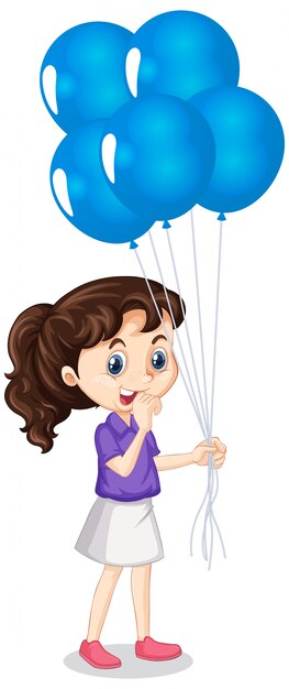 Meisje met blauwe ballonnen op geïsoleerd