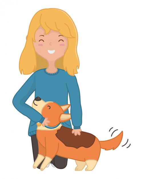 Meisje met hond cartoon ontwerp