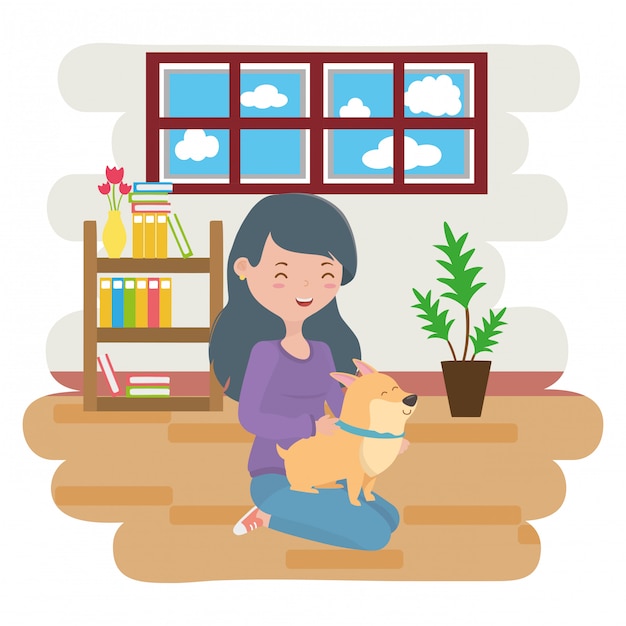 Gratis vector meisje met hond van cartoon