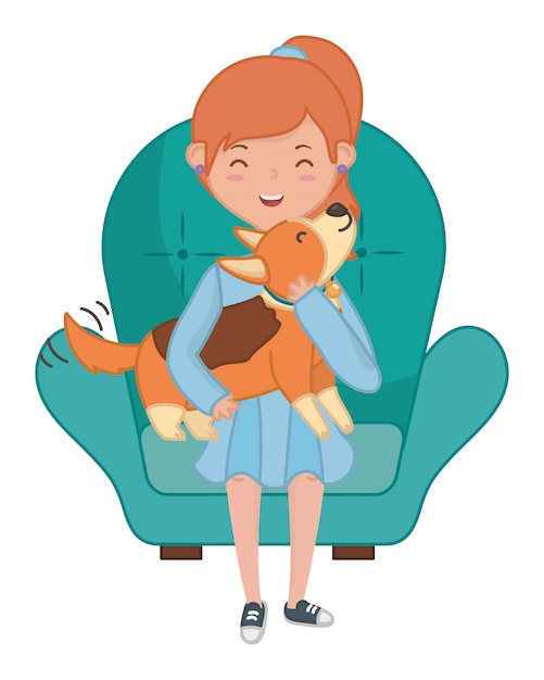 Gratis vector meisje met hond van cartoon