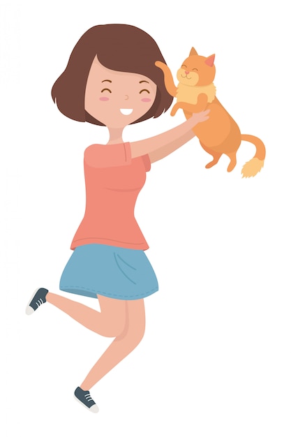 Gratis vector meisje met kat cartoon