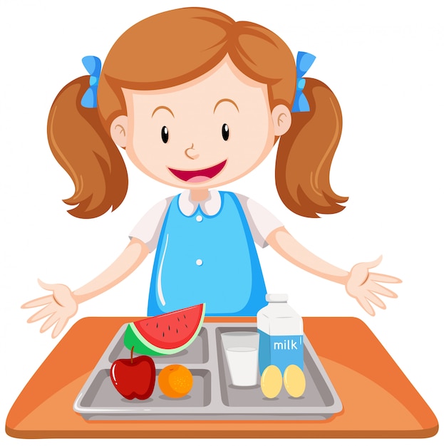 Gratis vector meisje met lunch op tafel