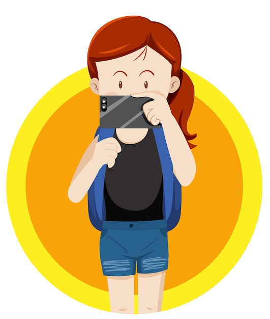 Gratis vector meisje neemt foto met telefoon