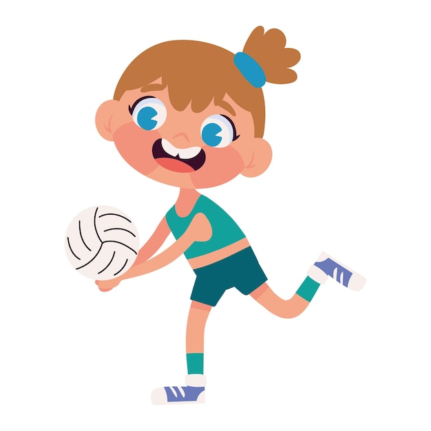 Gratis vector meisje speelt met volleybal bal pictogram geïsoleerde witte achtergrond