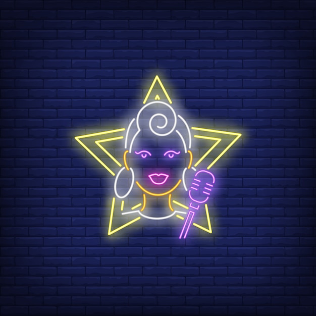 Gratis vector meisje zanger neon teken