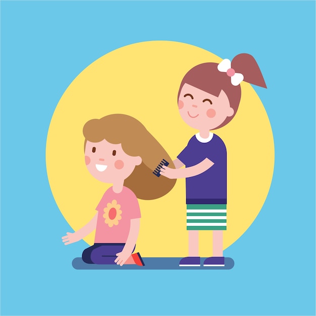 Gratis vector meisjes spelen haarsalon spel