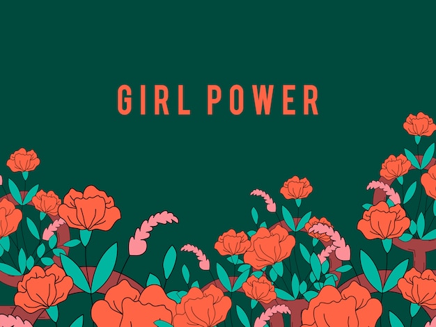 Meisjesmacht op bloemenvector als achtergrond