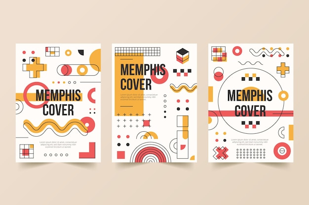 Gratis vector memphis ontwerp kleurrijke omslagset