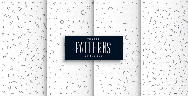Memphis stijl zwart-wit patroon set van vier