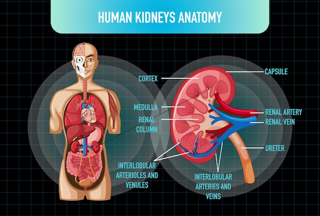 Gratis vector menselijk inwendig orgaan met nieren en blaas