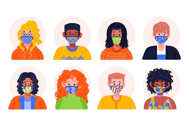 Mensen avatars dragen stoffen gezichtsmaskers