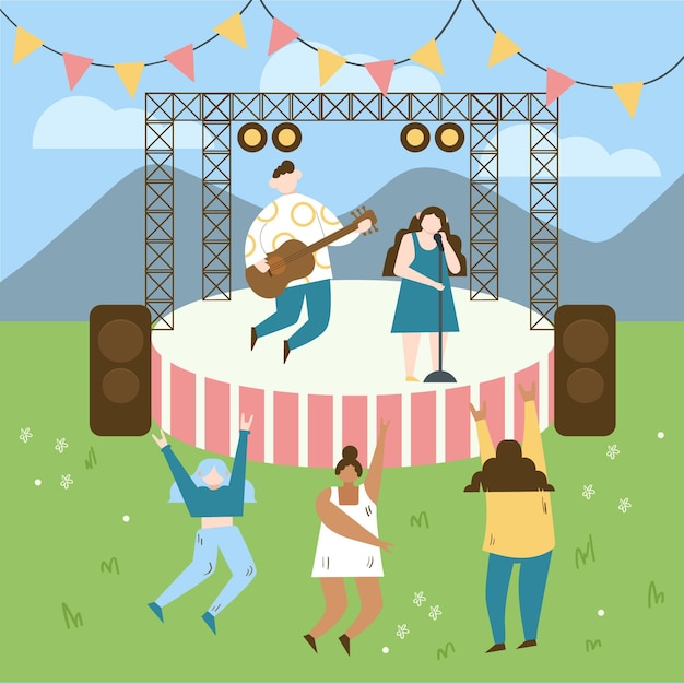 Gratis vector mensen dansen op openluchtconcert