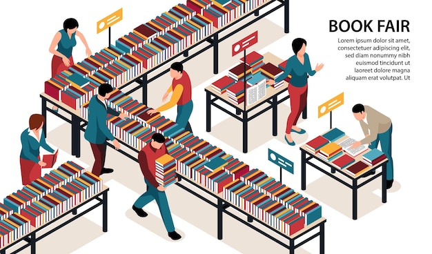 Mensen die boekenbeursillustratie bezoeken