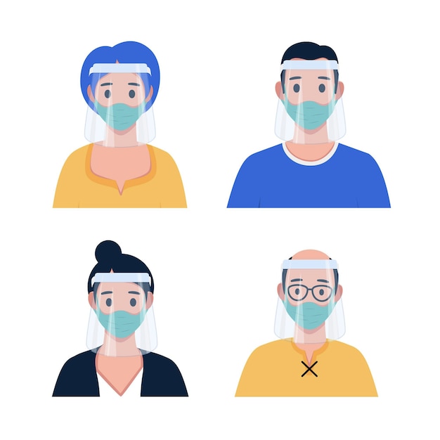 Gratis vector mensen die een gelaatsscherm en masker gebruiken