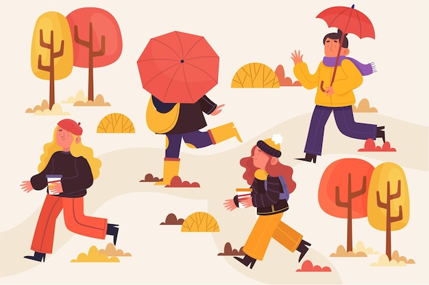 Gratis vector mensen die een wandeling in een park in de herfst