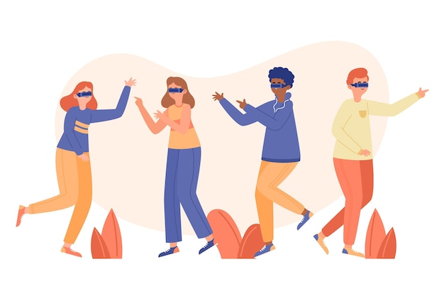 Mensen die geïllustreerde virtual reality-bril gebruiken