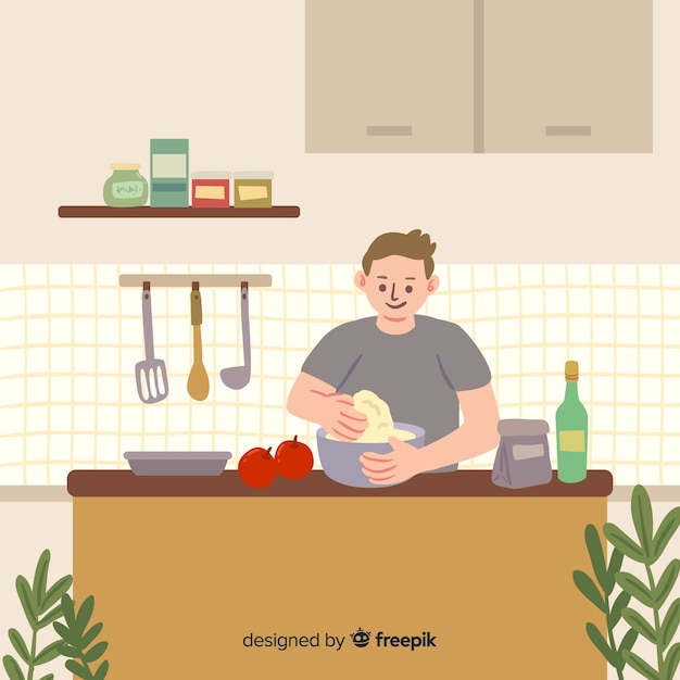 Gratis vector mensen die in de keuken koken