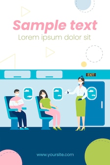 Mensen die in vliegtuig zitten en gezichtsmaskersillustratie dragen
