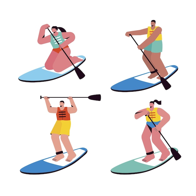 Gratis vector mensen die op sup boards staan